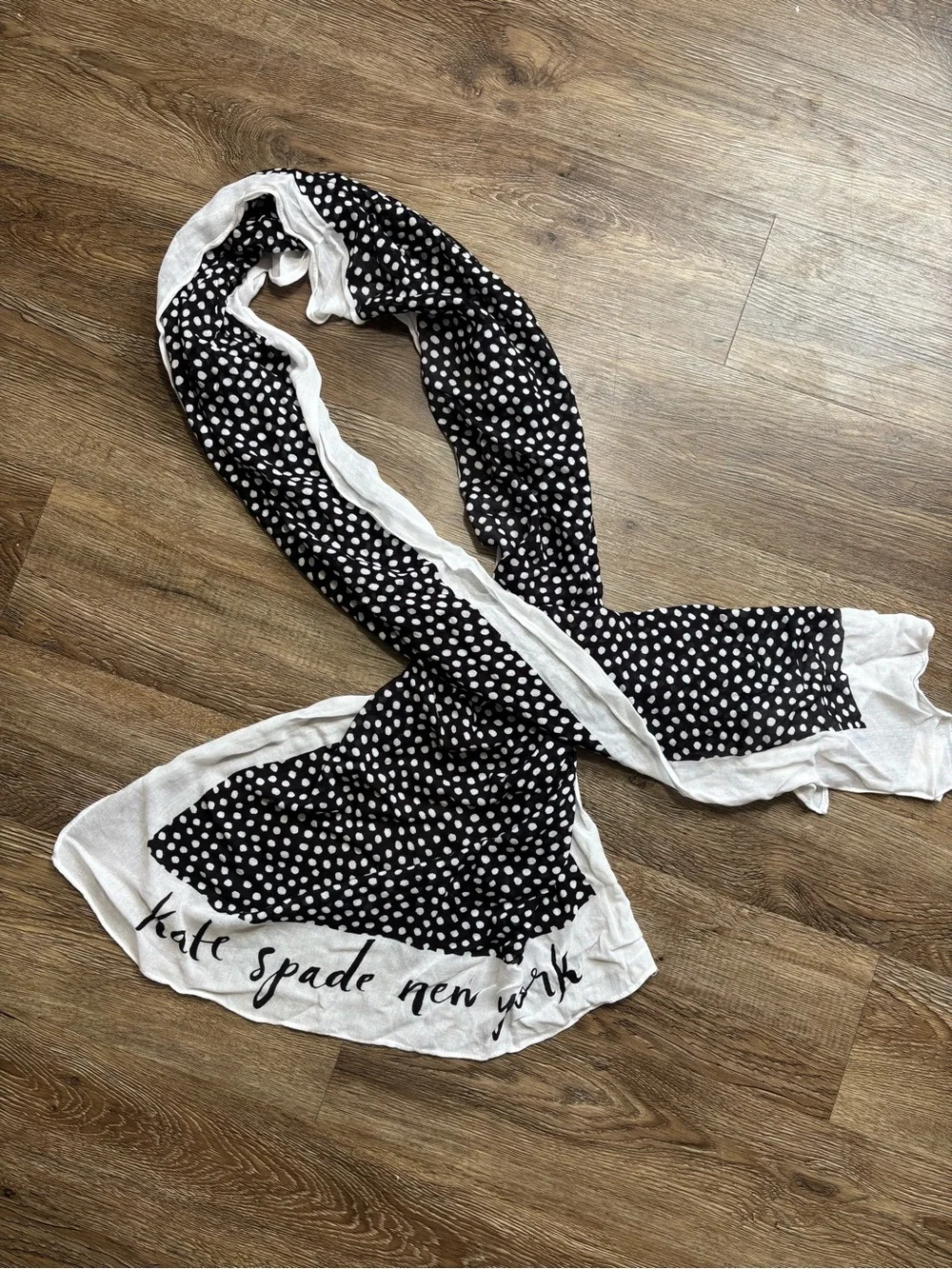 Kate Spade New York Black and White Polka Dots Oblong Wrap Scarf Timeless